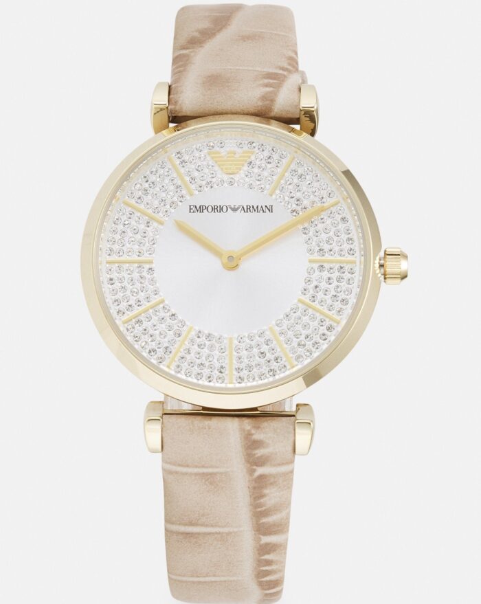 Emporio Armani Gianni T Bar Crystals Silver Dial Brown Leather Strap Watch For Women - AR11518 - Image 8